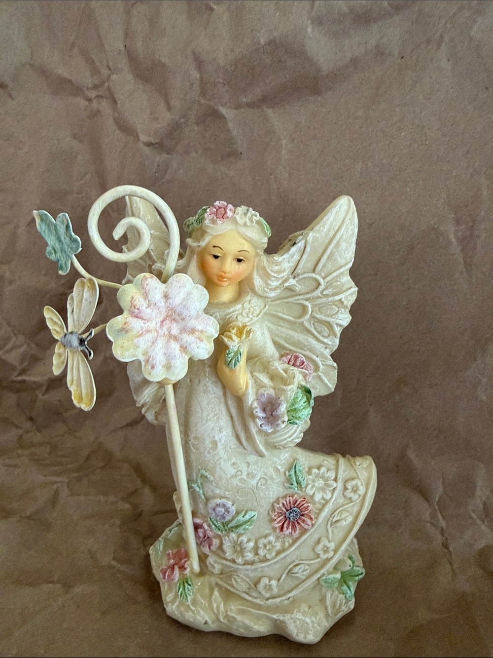 Ivory Floral Fairy Figurine - Decorative Home Art